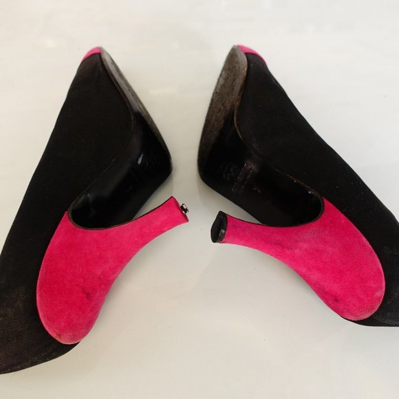 Valentino Womens 6 Black Heels Slip On Pump Sandals Colorblock Pink Italy - Picture 7 of 14